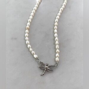 Vintage Dragonfly and Freshwater Pearl Adjustable Cookie Lee Necklace